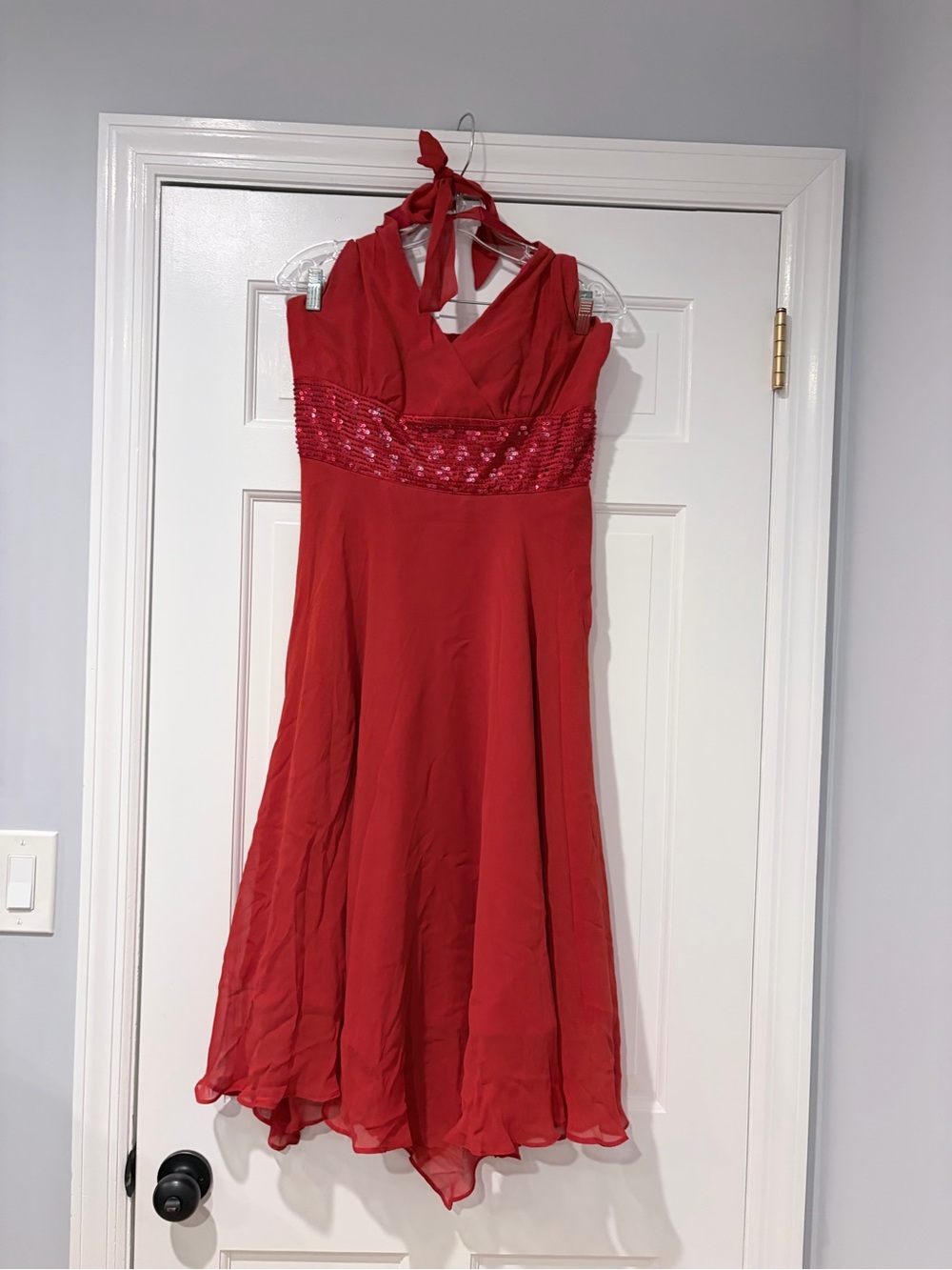 Donna Ricco Red Sequin Halter Chiffon Dress Size 8